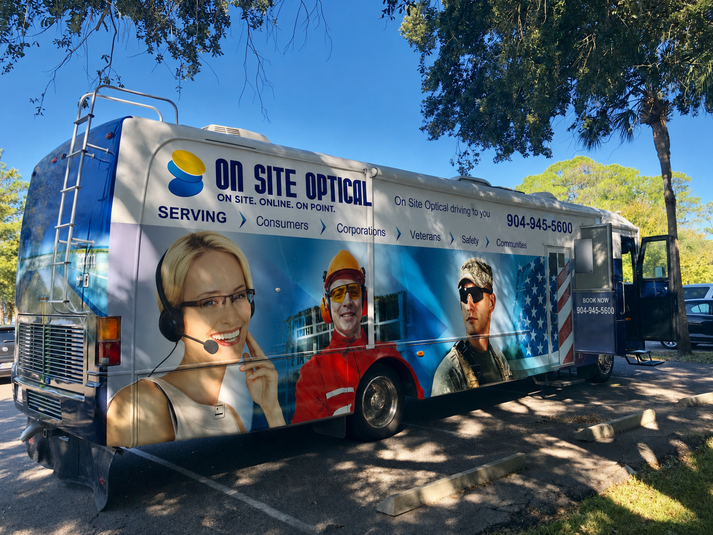 On Site Optical mobile clinic bus with branded wrap
